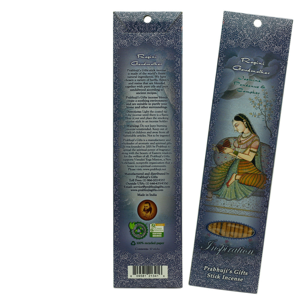 Incense Sticks Ragini Gaudmalhar - Jasmine, Pandanus, and Camphor - Inspiration - Wholesale and Retail Prabhuji's Gifts