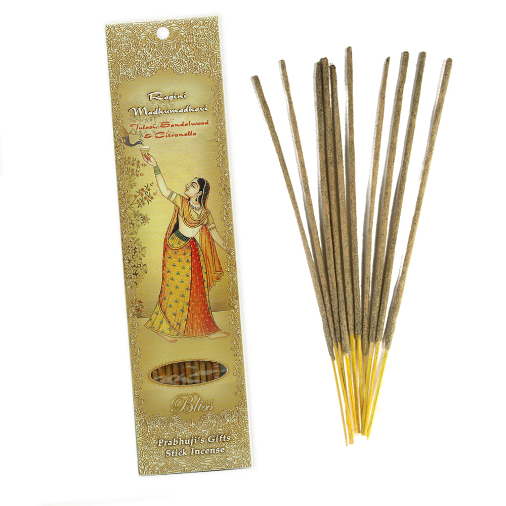 Incense Sticks Ragini Madhumadhavi - Tulasi, Sandalwood, and Citronella - Bliss - Wholesale and Retail Prabhuji's Gifts
