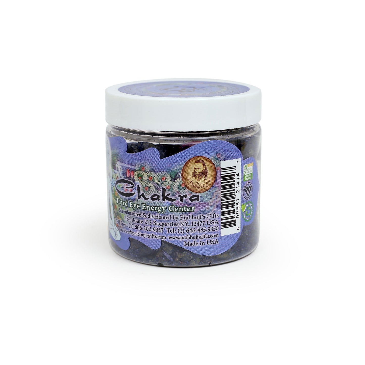 Prabhuji Resin Incense Third Eye Chakra Ajna - Concentration and Intuition - 2.4oz jar