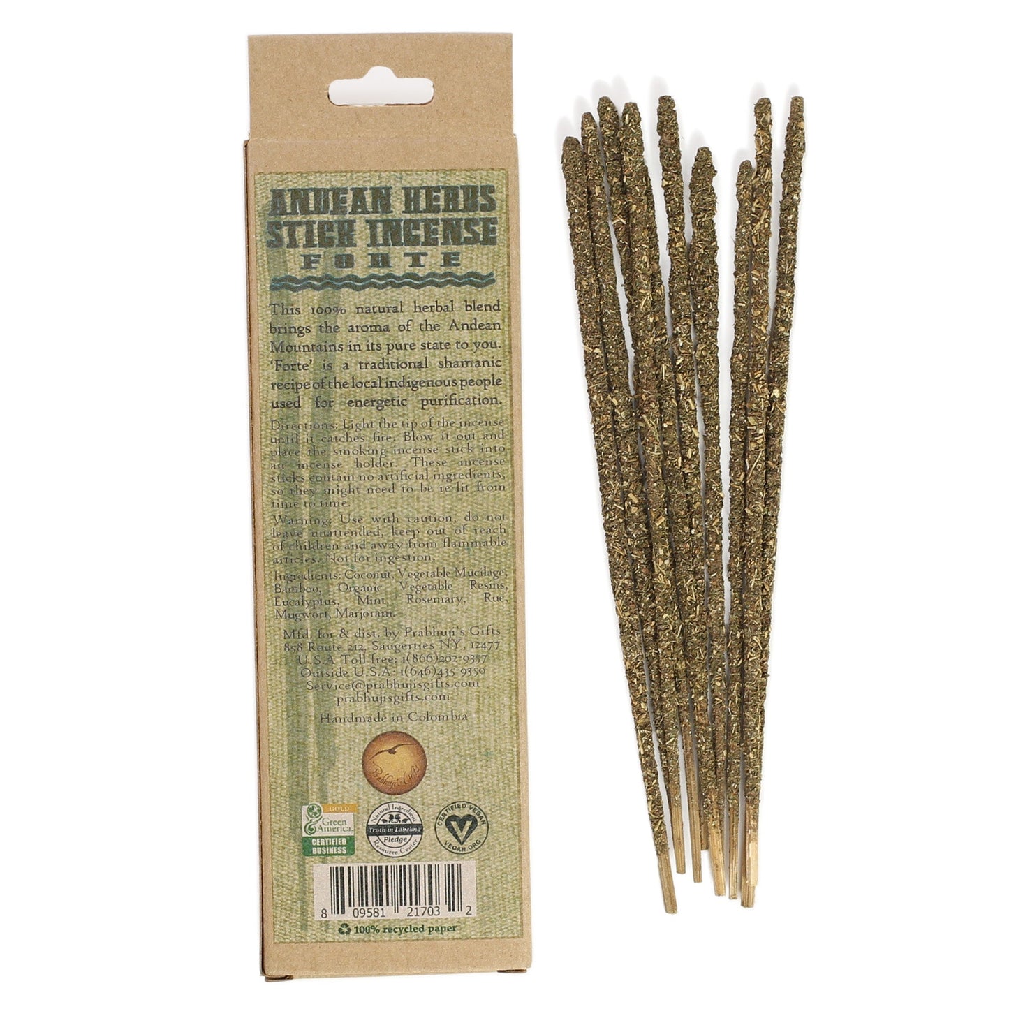 Smudging Incense - Forte - Andean Herbs Incense Sticks - Purity & Protection - Wholesale and Retail Prabhuji's Gifts