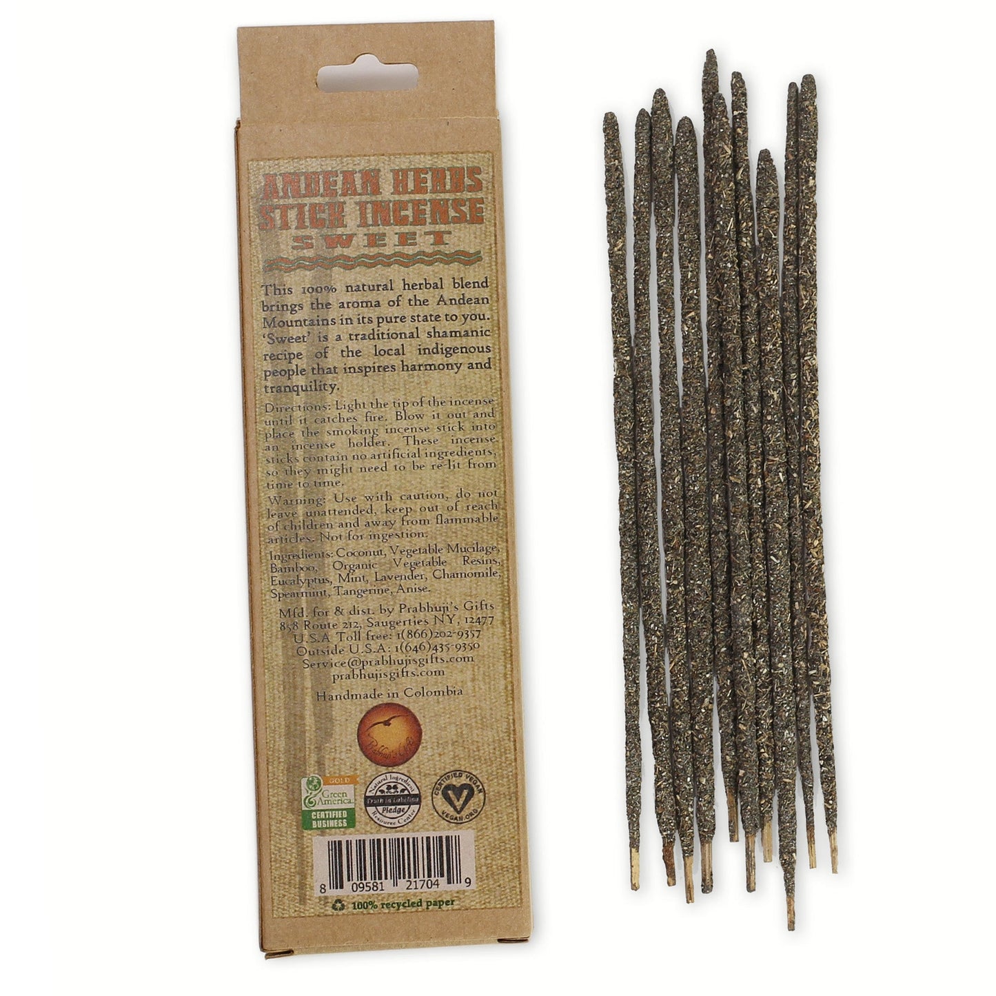 Prabhuji Smudging Incense - Sweet - Andean Herbs Incense Sticks - Harmony & Relaxation