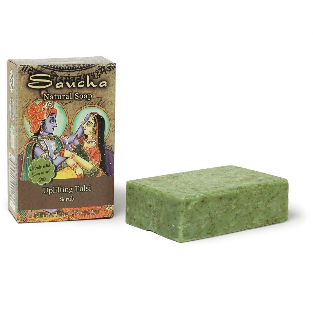 Soap Bar Saucha - Natural Uplifting Tulsi Scrub - 3.5 oz (100g) - Wholesale and Retail Prabhuji's Gifts
