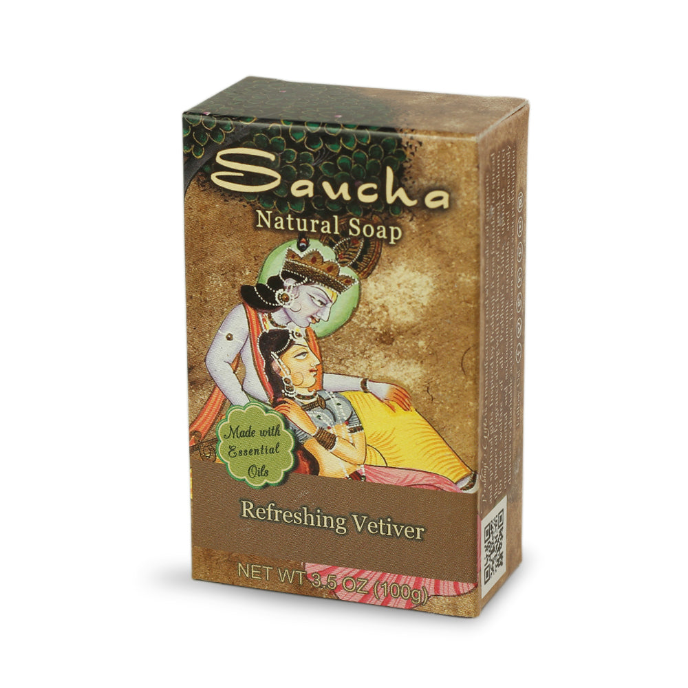 Soap Bar Saucha - Natural Refreshing Vetiver - 3.5 oz (100g) - Wholesale and Retail Prabhuji's Gifts
