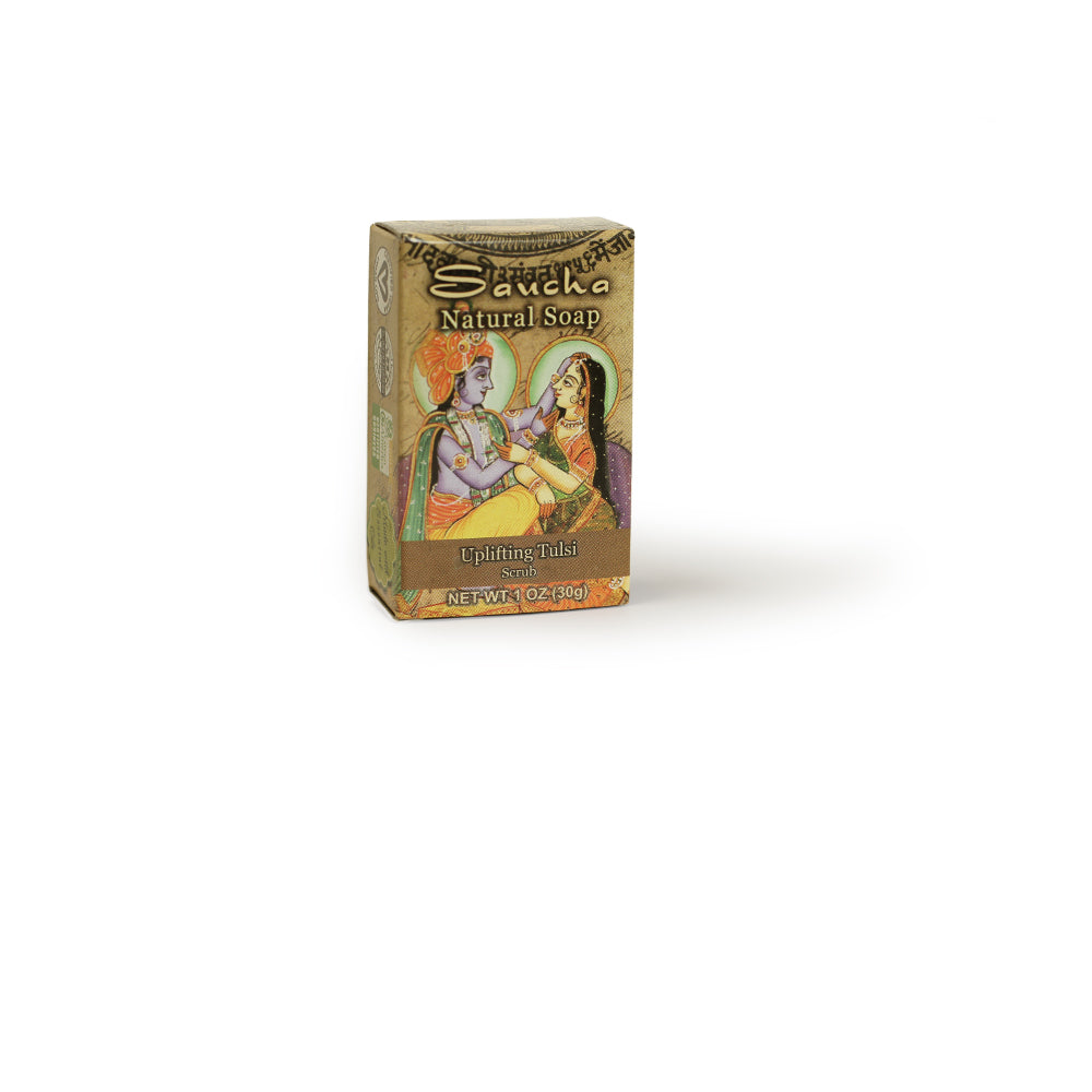 Soap Bar Saucha - Natural Uplifting Tulsi Scrub - Travel size 1 oz (30g) - Wholesale and Retail Prabhuji's Gifts