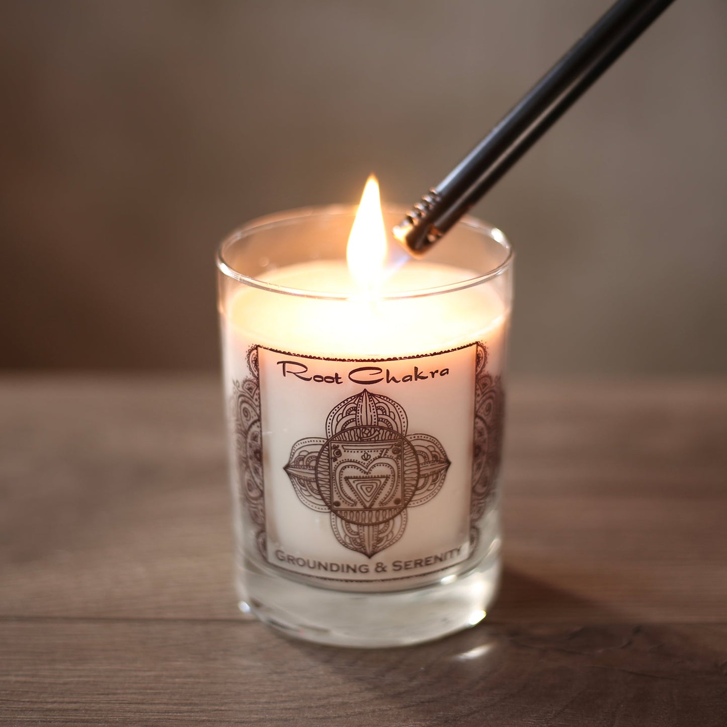 Prabhuji Root Chakra Muladhara | Soy Candle for Chakra Meditation with Essential Oils | Sandalwood | Grounding and Serenity - 10.5oz