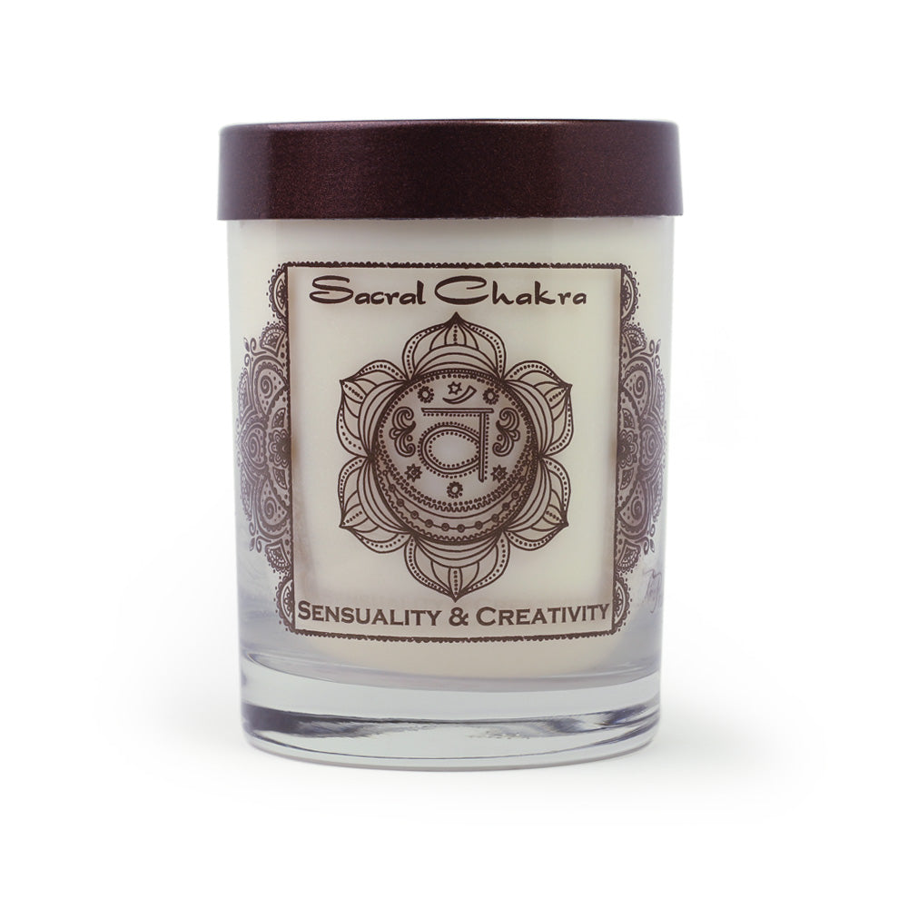 Soy Candle for Chakra Meditation Scented with Essential Oils | Sacral Chakra Svadhishthana | Vanilla | Sensuality and Creativity - 10.5oz - Wholesale and Retail Prabhuji's Gifts