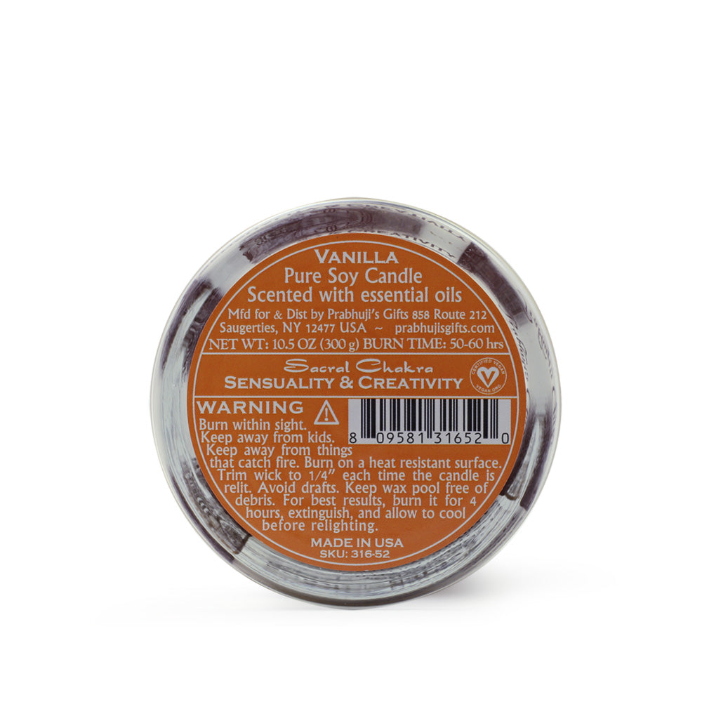 Soy Candle for Chakra Meditation Scented with Essential Oils | Sacral Chakra Svadhishthana | Vanilla | Sensuality and Creativity - 10.5oz - Wholesale and Retail Prabhuji's Gifts