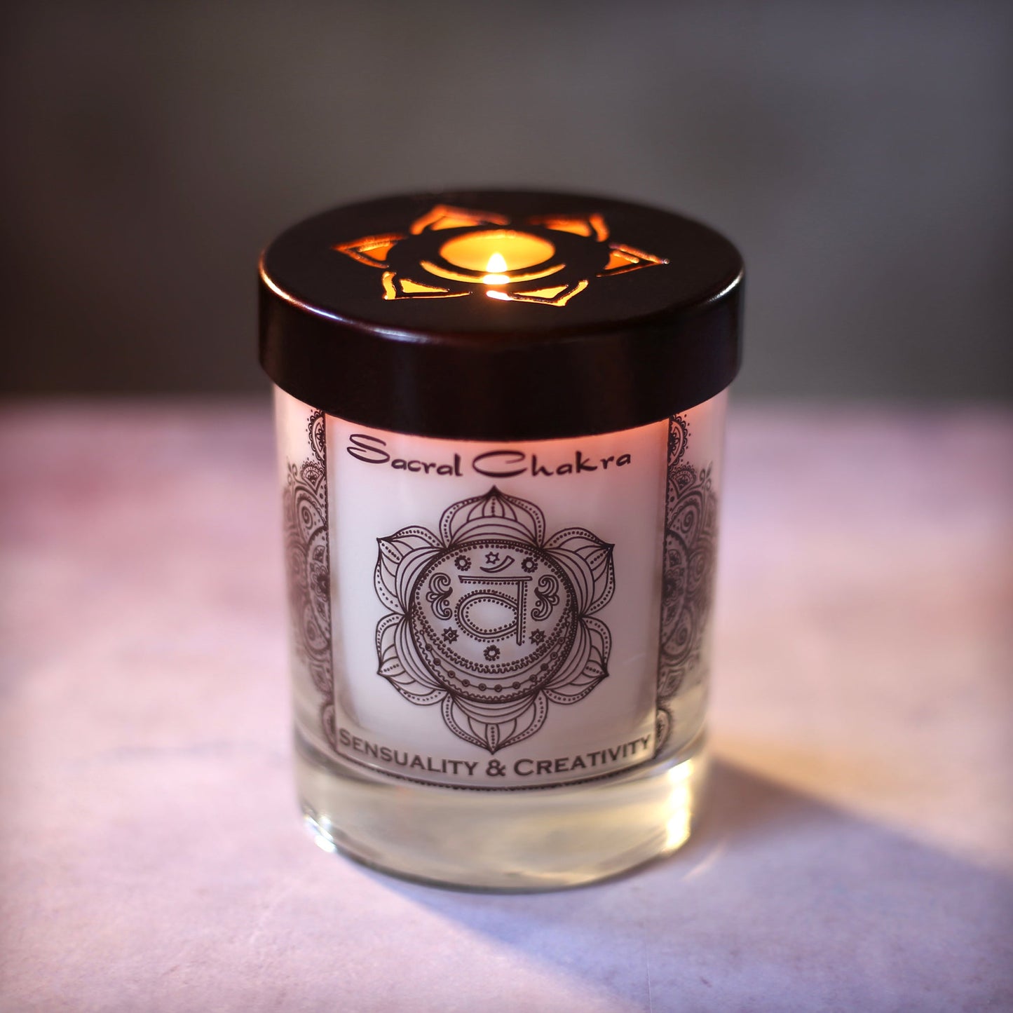 Prabhuji Sacral Chakra Svadhishthana | Soy Candle for Chakra Meditation Scented with Essential Oils |Vanilla | Sensuality and Creativity - 10.5oz