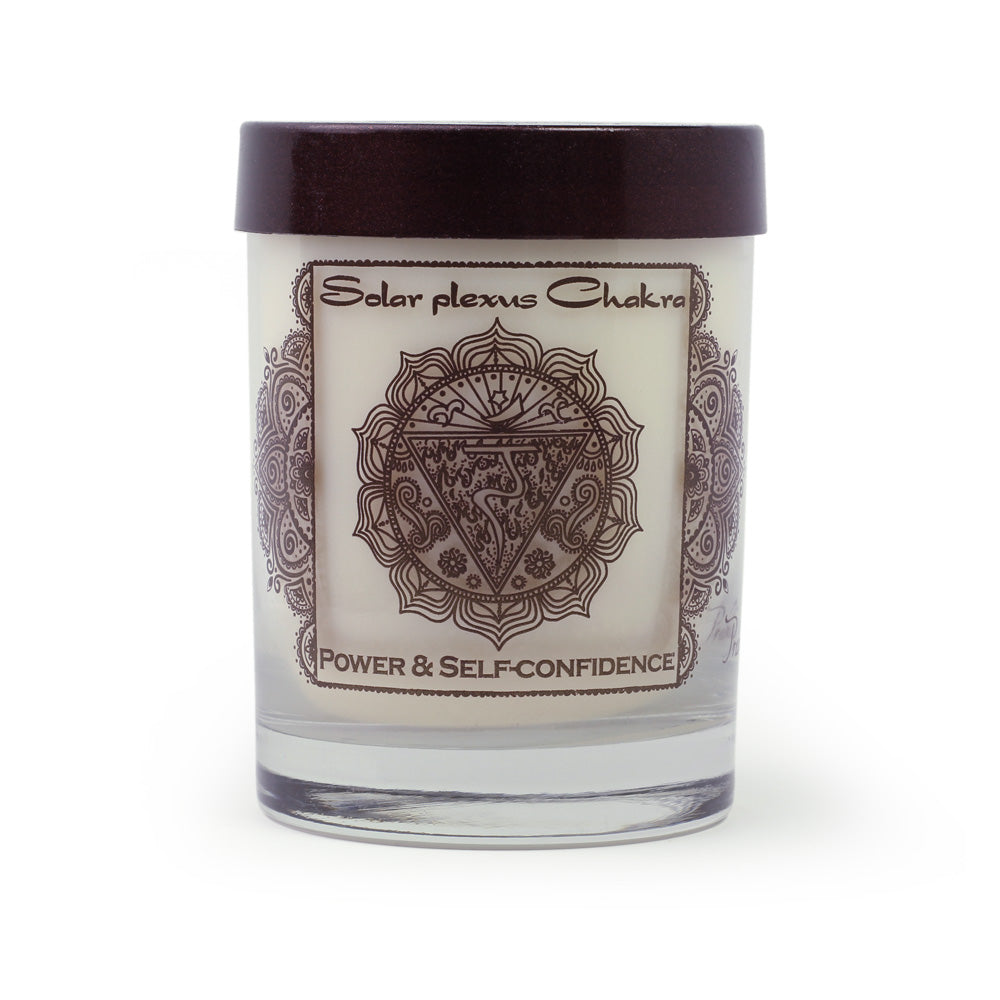 Soy Candle for Chakra Meditation Scented with Essential Oils | Solar Plexus Chakra Manipura | Lavender Blossom | Power and Self-confidence - 10.5oz - Wholesale and Retail Prabhuji's Gifts