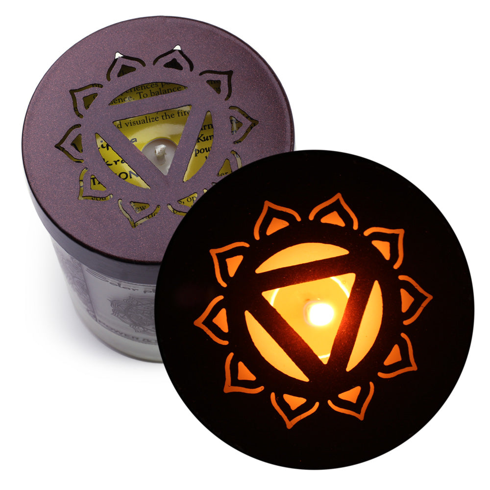 Soy Candle for Chakra Meditation Scented with Essential Oils | Solar Plexus Chakra Manipura | Lavender Blossom | Power and Self-confidence - 10.5oz - Wholesale and Retail Prabhuji's Gifts