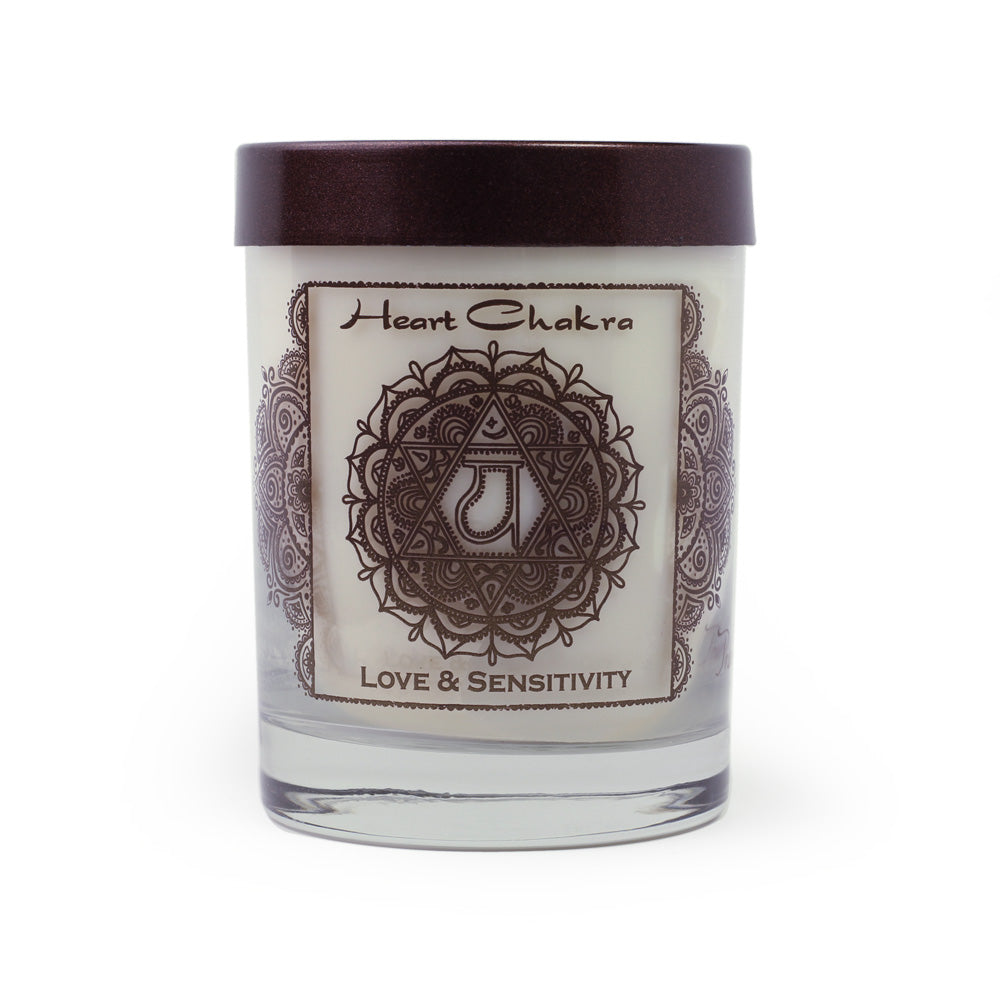 Soy Candle for Chakra Meditation Scented with Essential Oils | Heart Chakra Anahata | Wild Rose | Love and Sensitivity - 10.5oz - Wholesale and Retail Prabhuji's Gifts
