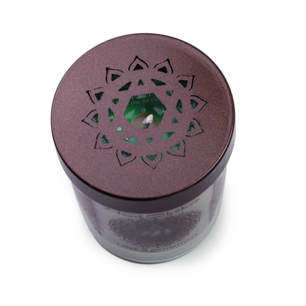 Soy Candle for Chakra Meditation Scented with Essential Oils | Heart Chakra Anahata | Wild Rose | Love and Sensitivity - 10.5oz - Wholesale and Retail Prabhuji's Gifts