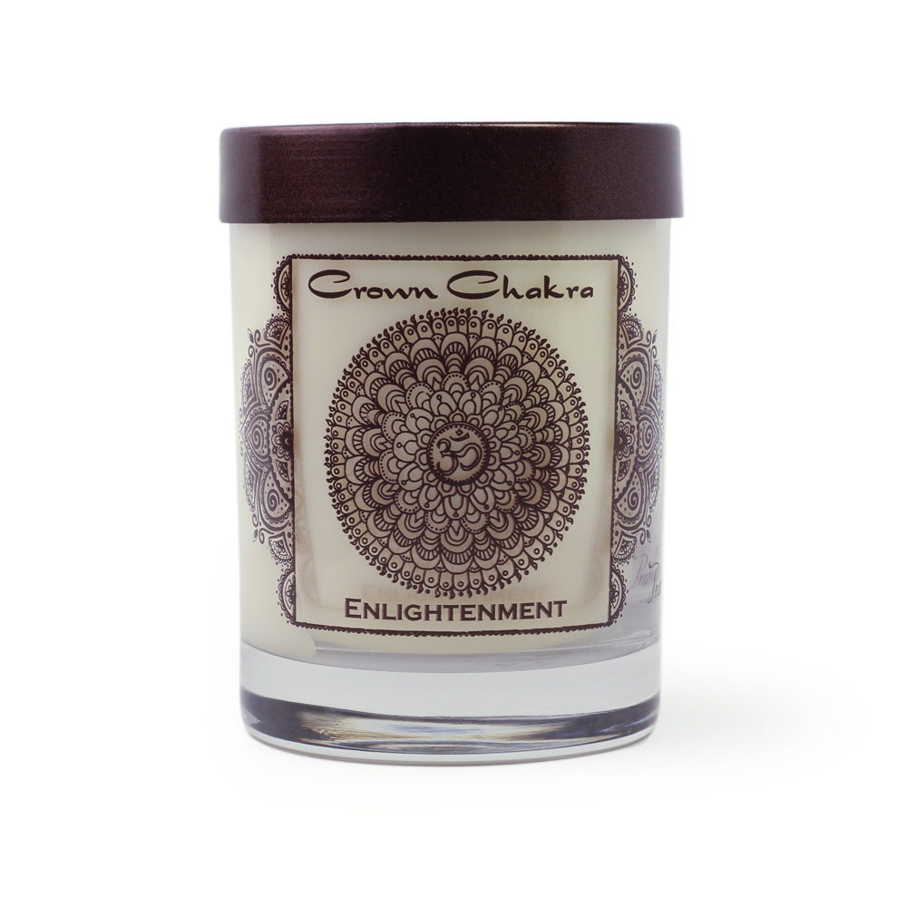 Soy Candle for Chakra Meditation Scented with Essential Oils | Crown Chakra Sahasrara | Lotus Flower | Enlightenment - 10.5oz - Wholesale and Retail Prabhuji's Gifts