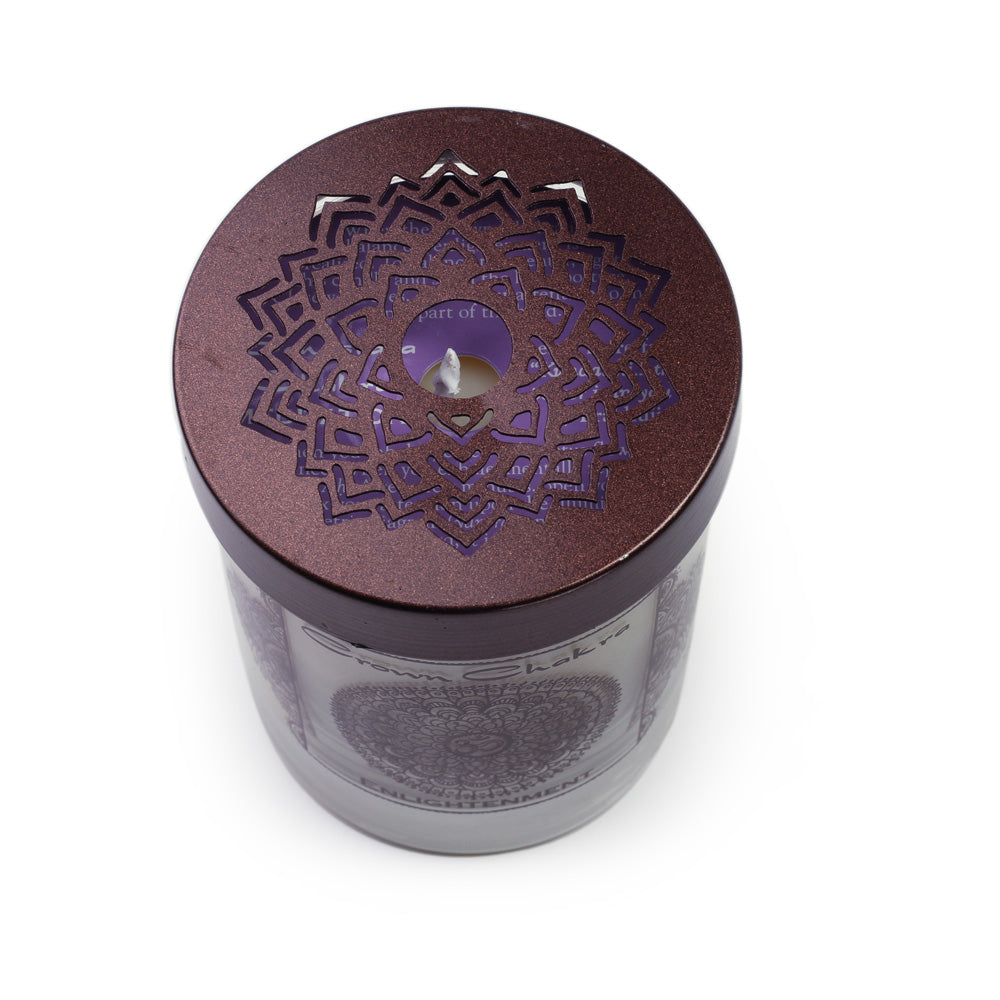 Soy Candle for Chakra Meditation Scented with Essential Oils | Crown Chakra Sahasrara | Lotus Flower | Enlightenment - 10.5oz - Wholesale and Retail Prabhuji's Gifts