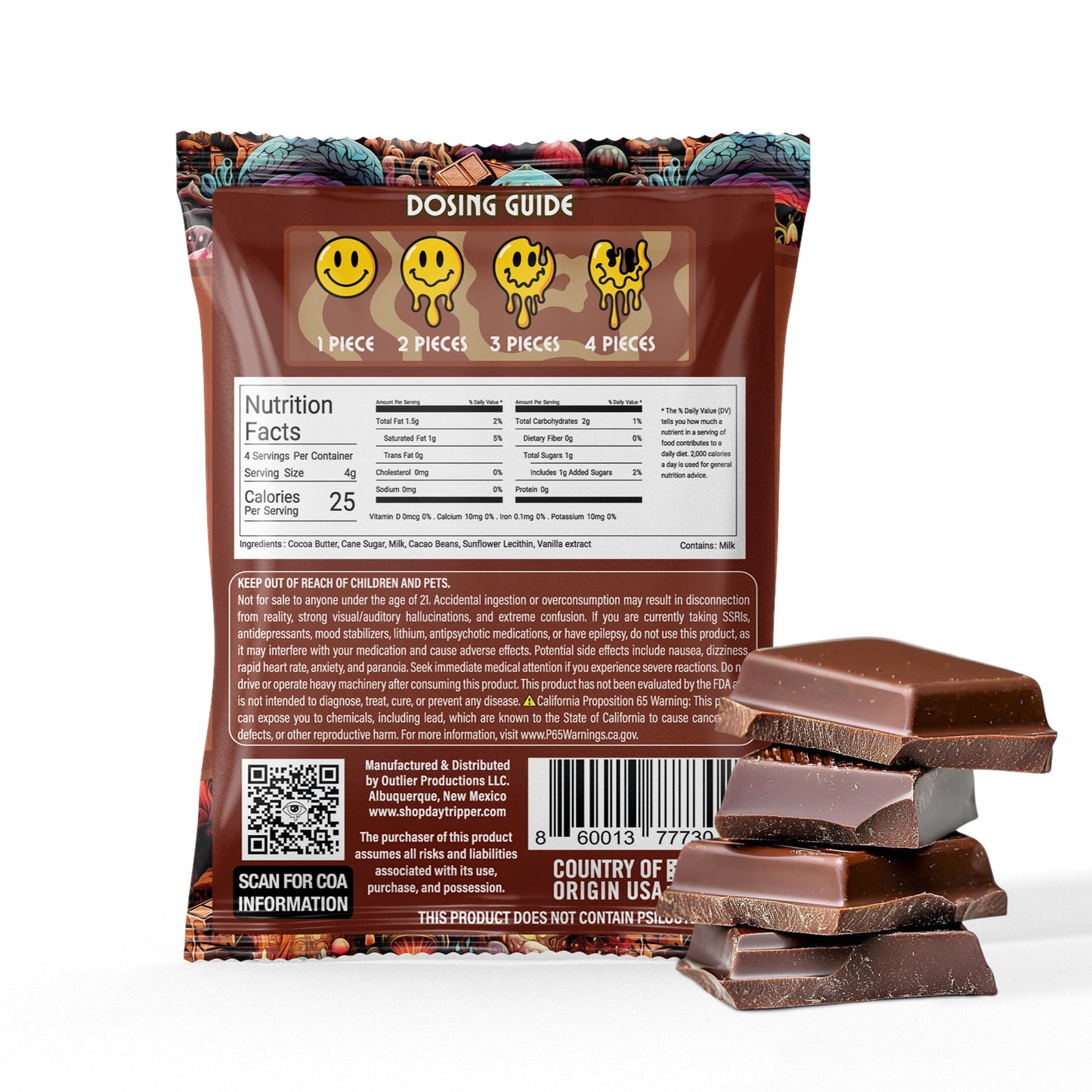 4 Piece Artisan Chocolate - Milk Chocolate Bar - 10 Bars/Case - Tree Spirit Wellness