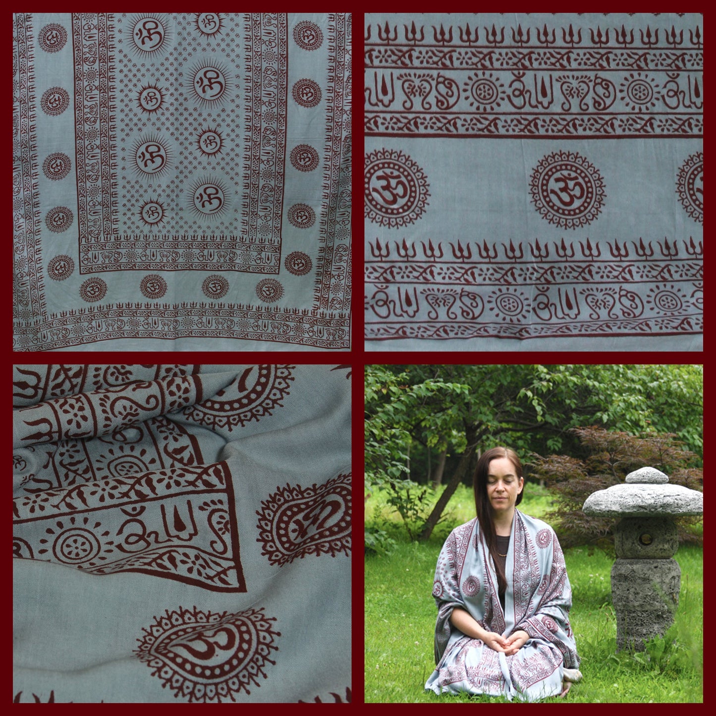 Prabhuji Meditation Yoga Prayer Shawl - Mantra Om - Grey Large
