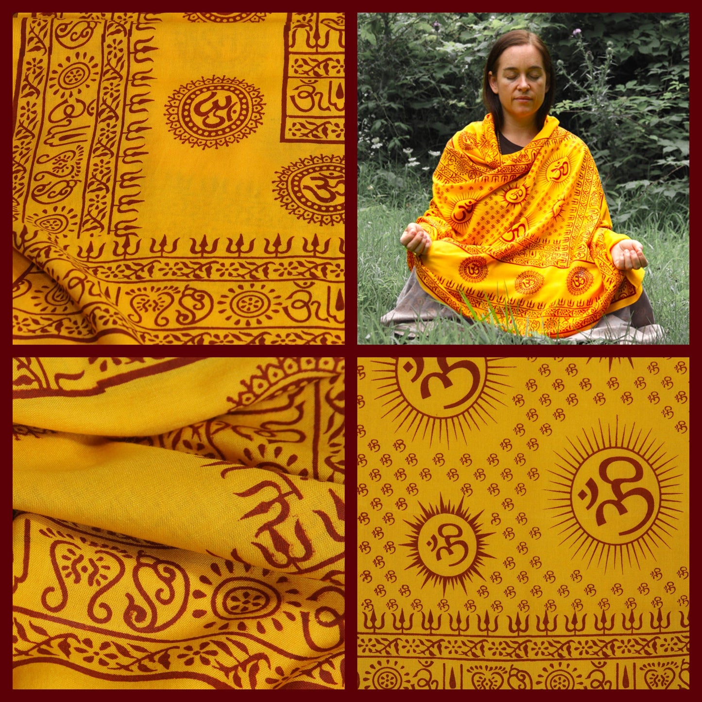 Prabhuji Meditation Yoga Prayer Shawl - Mantra Om - Yellow Large