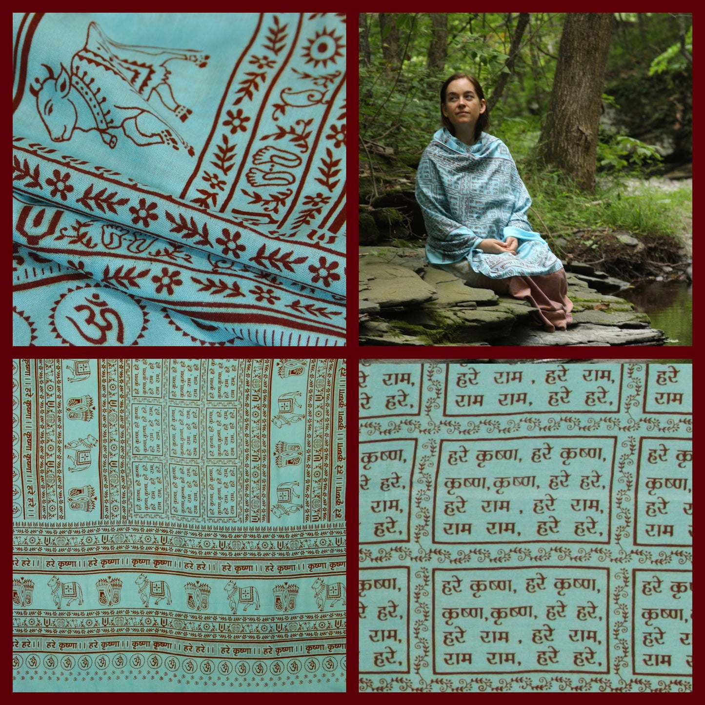 Prabhuji Meditation Yoga Prayer Shawl - Maha Mantra - Turquoise Large