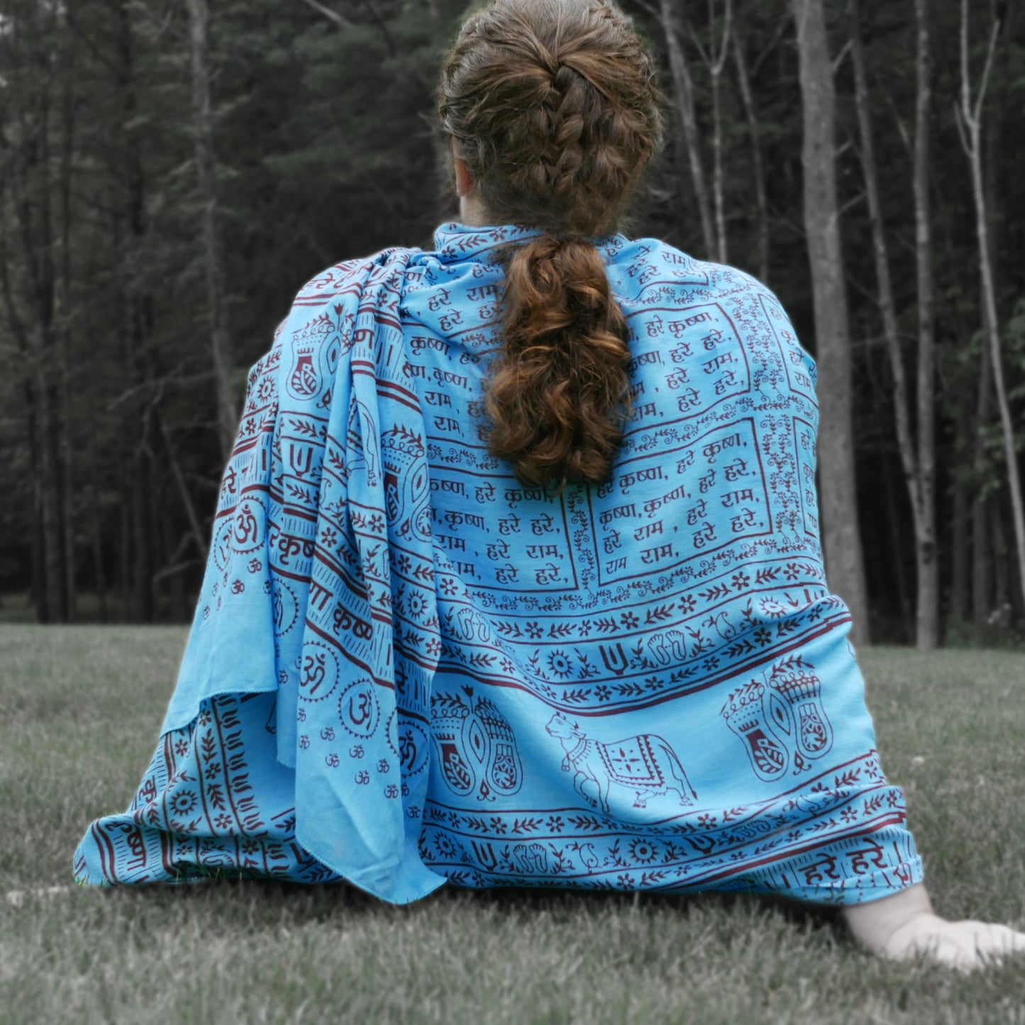 Prabhuji Meditation Yoga Prayer Shawl - Maha Mantra - Turquoise Large
