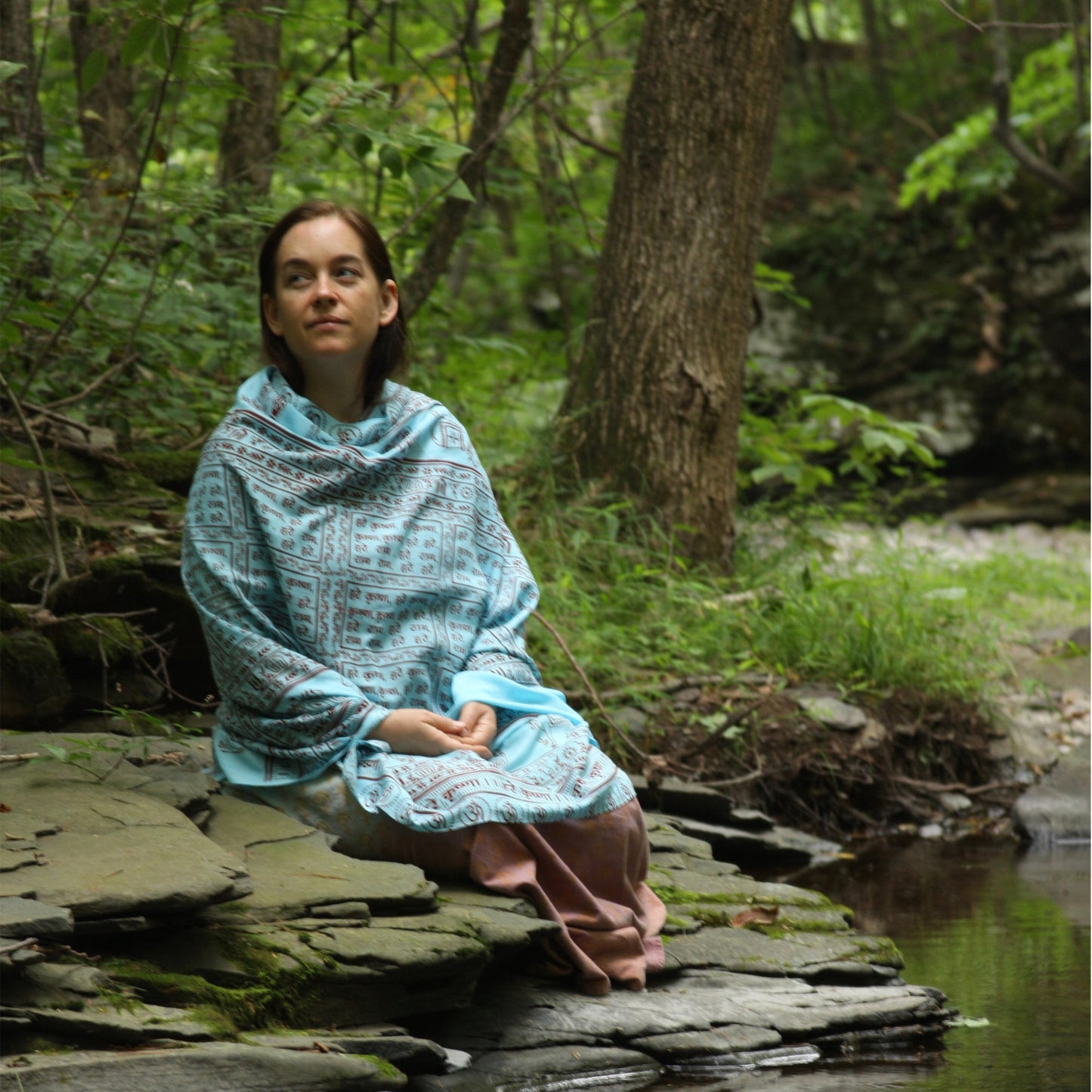 Prabhuji Meditation Yoga Prayer Shawl - Maha Mantra - Turquoise Large