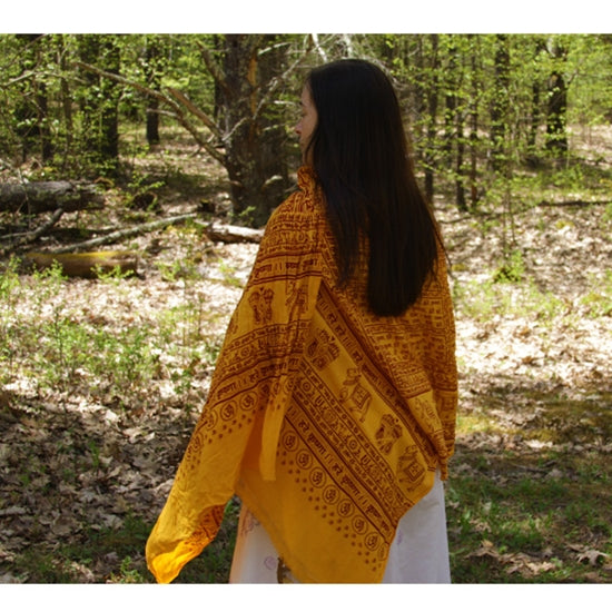 Meditation Yoga Prayer Shawl - Maha Mantra - Yellow Large - Wholesale and Retail Prabhuji's Gifts