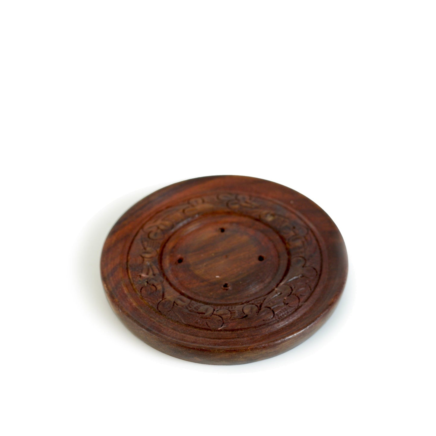 Prabhuji Incense Burner - Wooden Round Plate - 4 inches
