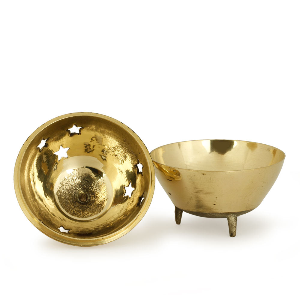 Burner - Brass Burner, 3 Legged Star Jali 3"Hx2.5"D - Wholesale and Retail Prabhuji's Gifts