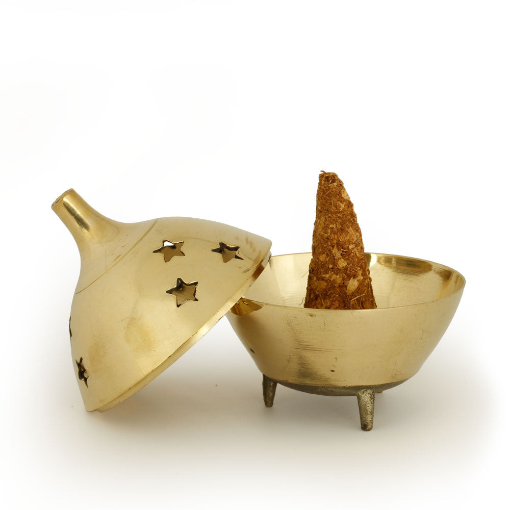 Burner - Brass Burner, 3 Legged Star Jali 3"Hx2.5"D - Wholesale and Retail Prabhuji's Gifts