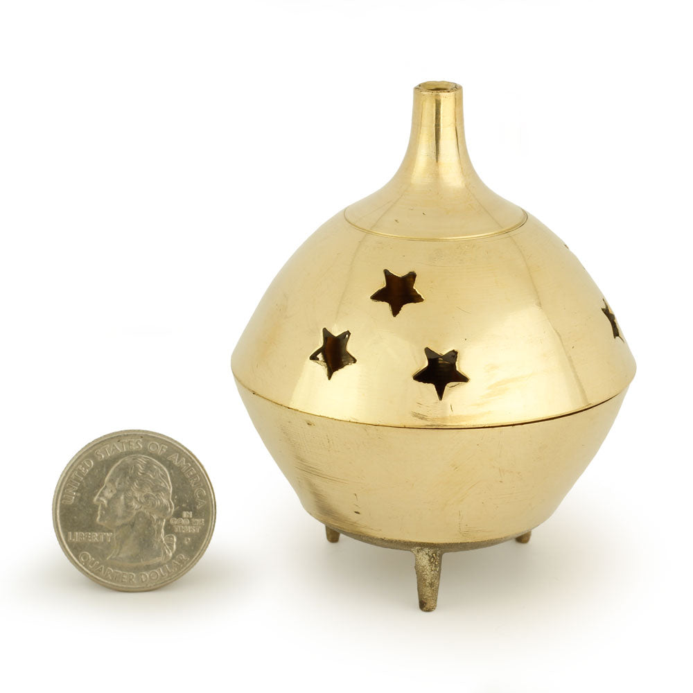 Burner - Brass Burner, 3 Legged Star Jali 3"Hx2.5"D - Wholesale and Retail Prabhuji's Gifts