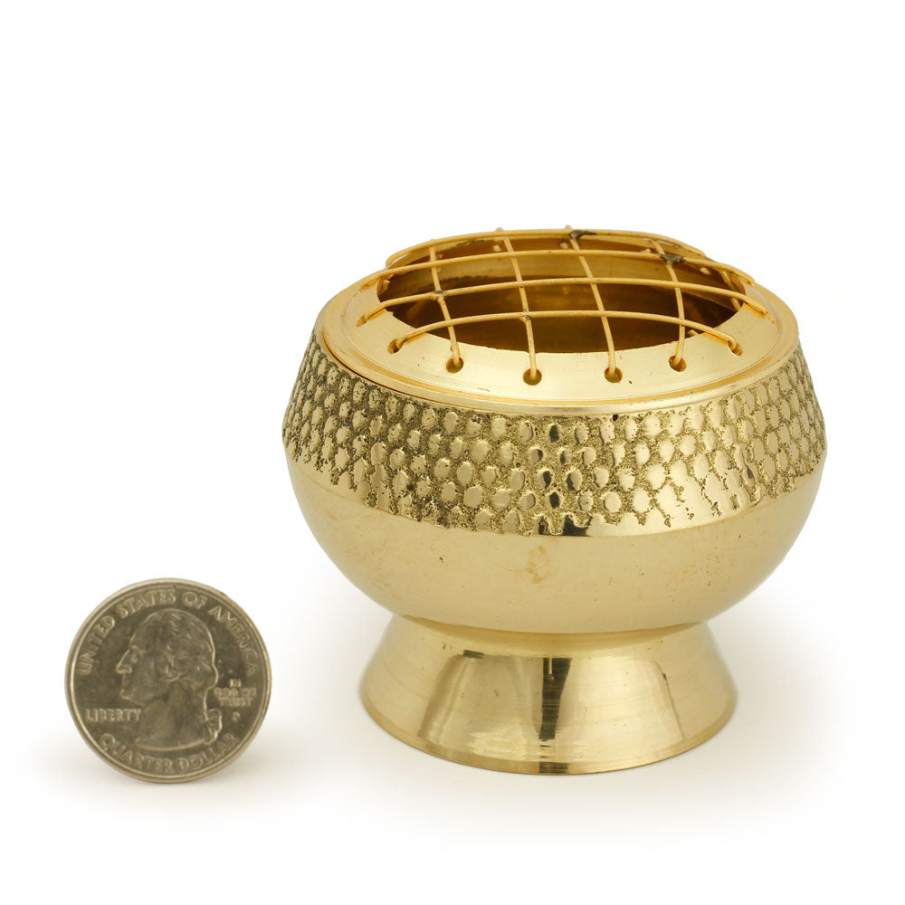 Burner - Embossed Brass Burner, Medium Base, Net Top 2.25"Hx2.5"D - Wholesale and Retail Prabhuji's Gifts