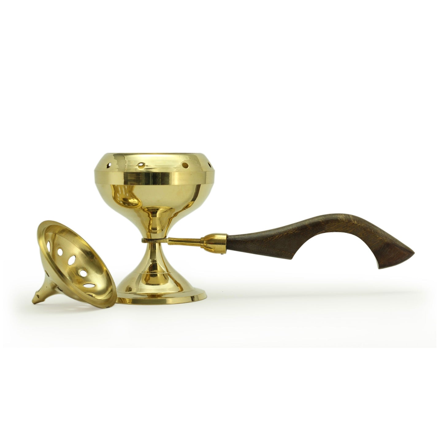 Prabhuji Burner - Brass Burner Large with Wood Handle 6.5"Hx3.5"Dx9.5"L