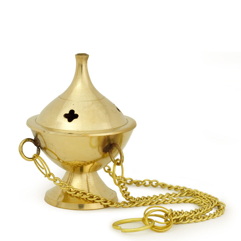 Burner - Hanging Brass Burner, Jali 2.5"Hx2"D - Wholesale and Retail Prabhuji's Gifts