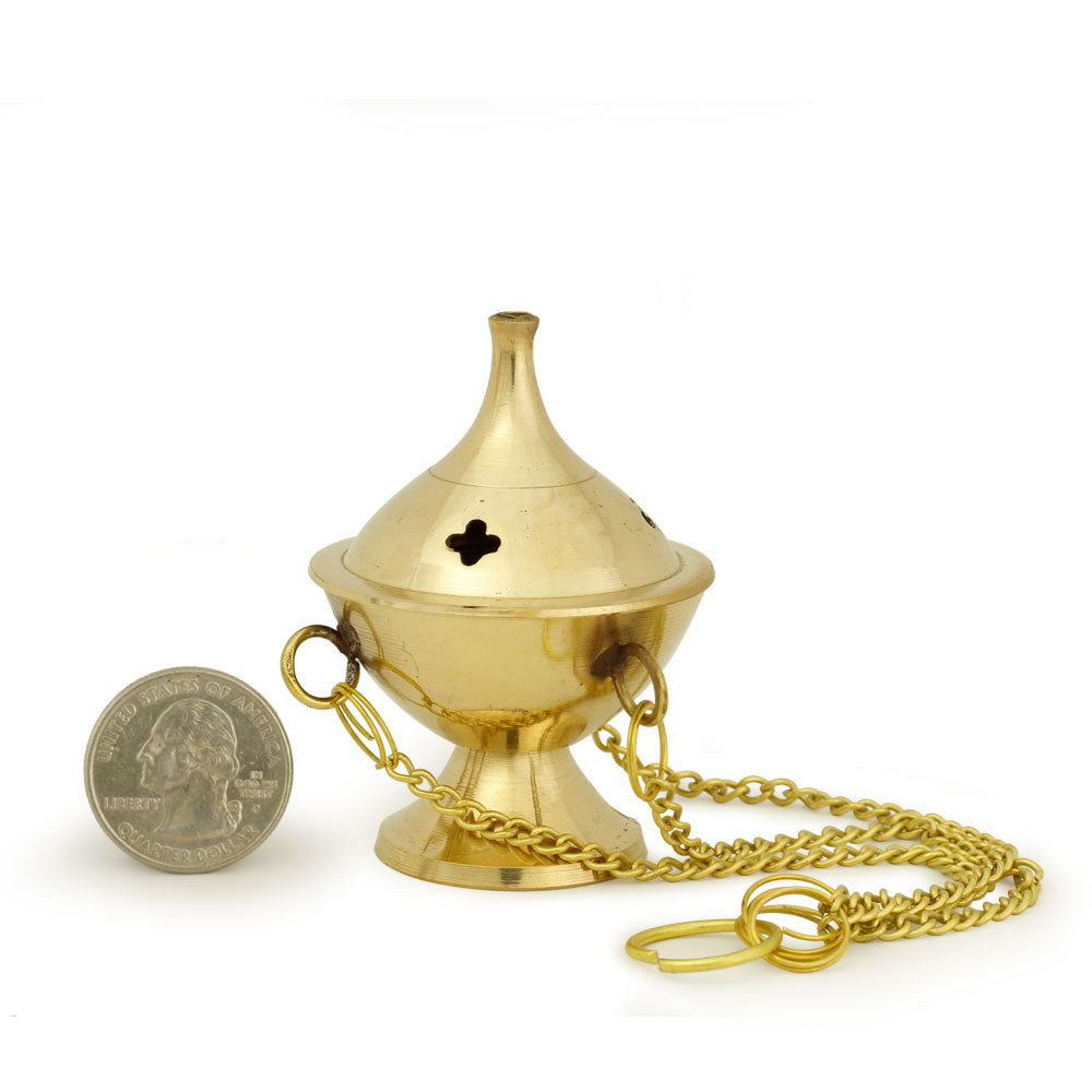 Burner - Hanging Brass Burner, Jali 2.5"Hx2"D - Wholesale and Retail Prabhuji's Gifts