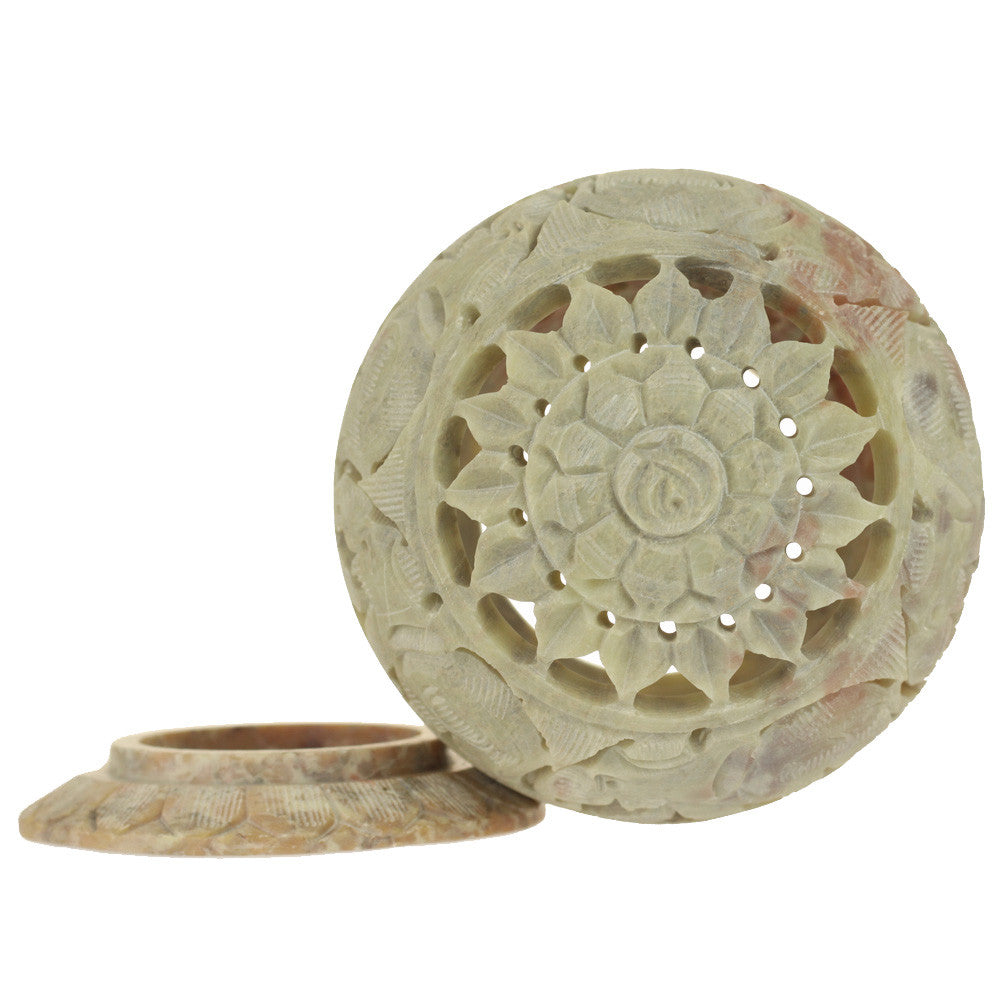 Burner for Cones and Candle Holder - Soapstone Carved T-Lite Ball - Elephant 3.5 inches - Wholesale and Retail Prabhuji's Gifts