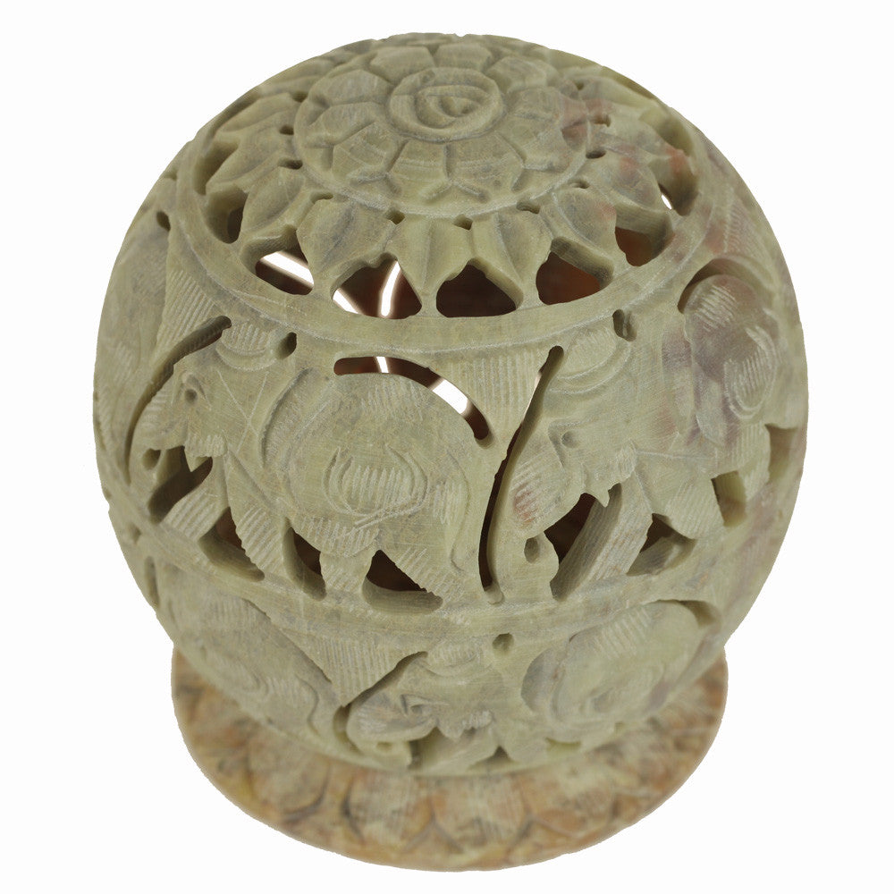 Burner for Cones and Candle Holder - Soapstone Carved T-Lite Ball - Elephant 3.5 inches - Wholesale and Retail Prabhuji's Gifts
