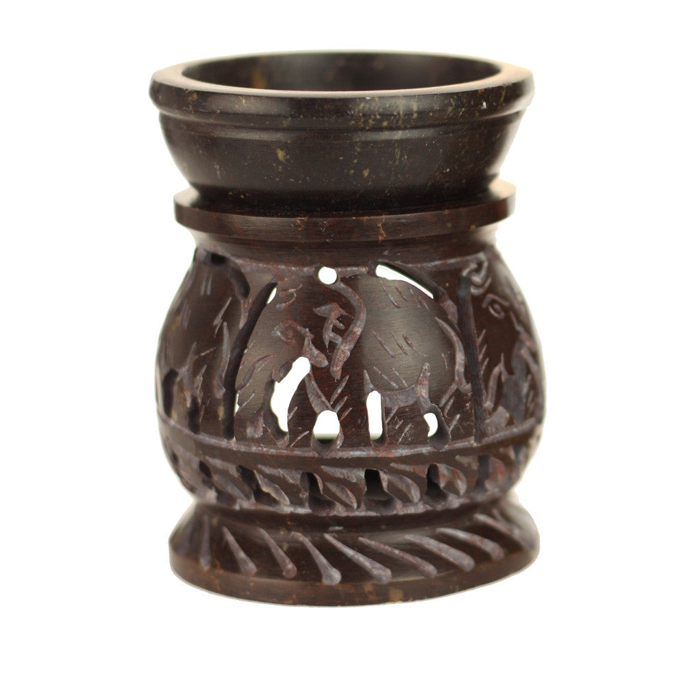 Oil Diffuser - Natural Soapstone Oil Burner Round Elephant 3.25" - Wholesale and Retail Prabhuji's Gifts