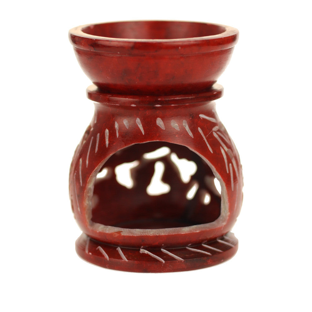 Oil Diffuser - Red Soapstone Oil Burner Round leaves 3.25" - Wholesale and Retail Prabhuji's Gifts