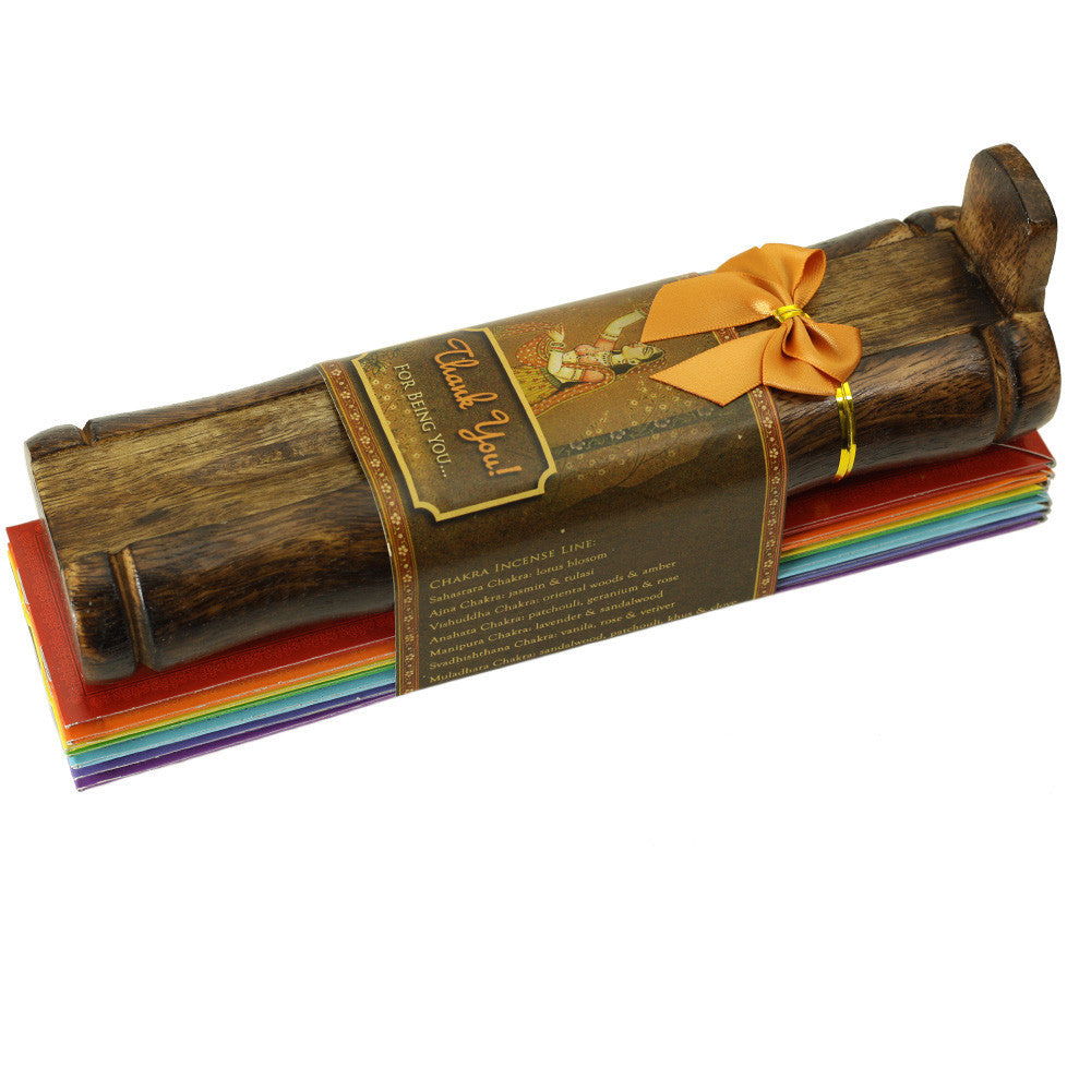 Incense Gift Set - Bamboo Burner + 7 Chakras Incense Stick & Greeting: Thank you for being you - Wholesale and Retail Prabhuji's Gifts
