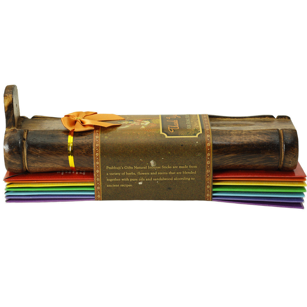 Incense Gift Set - Bamboo Burner + 7 Chakras Incense Stick & Greeting: Thank you for being you - Wholesale and Retail Prabhuji's Gifts