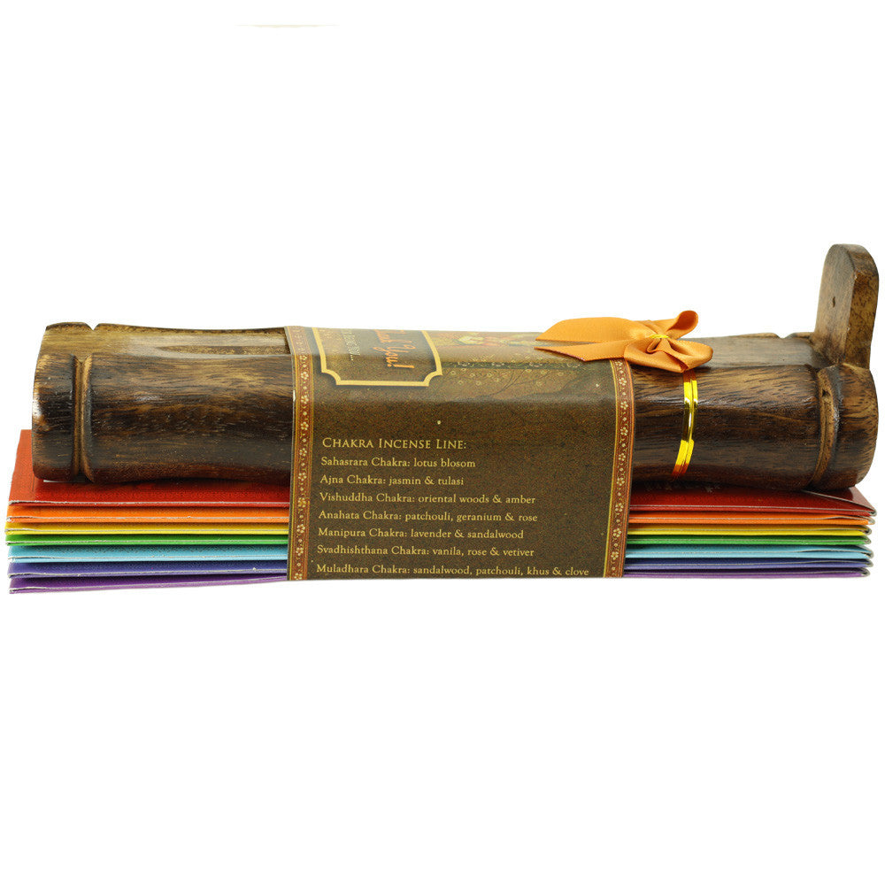 Incense Gift Set - Bamboo Burner + 7 Chakras Incense Stick & Greeting: Thank you for being you - Wholesale and Retail Prabhuji's Gifts