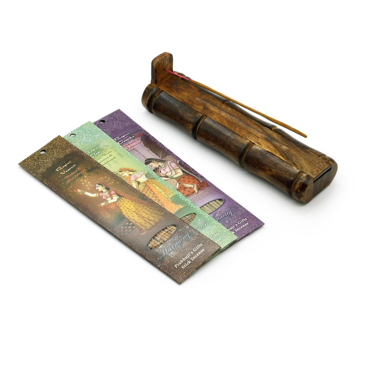 Prabhuji Incense Gift Set - Bamboo Burner + 3 Harmony Incense Sticks Packs & Love Greeting - Rest in you