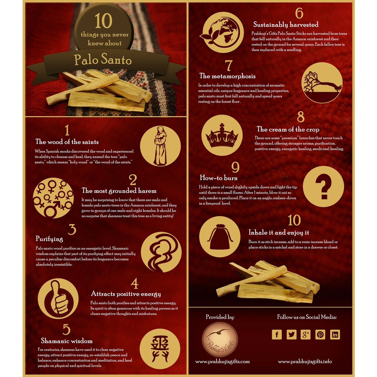 Prabhuji Palo Santo Raw Incense Wood - Premium Amazonian - 5 Sticks