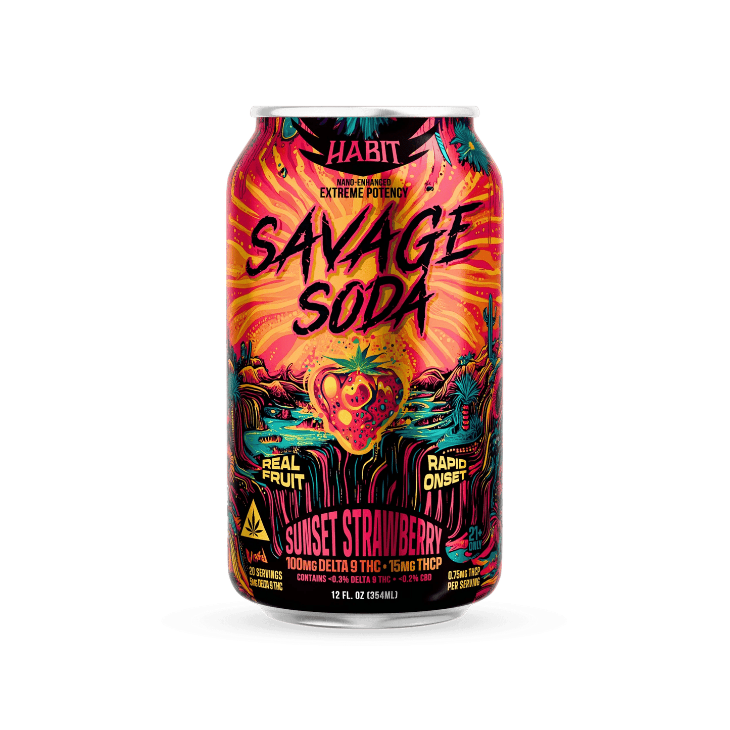 Delta 9 100mg Savage Soda - Sunset Strawberry - 4*6pk - Sold in 24 Can - Tree Spirit Wellness