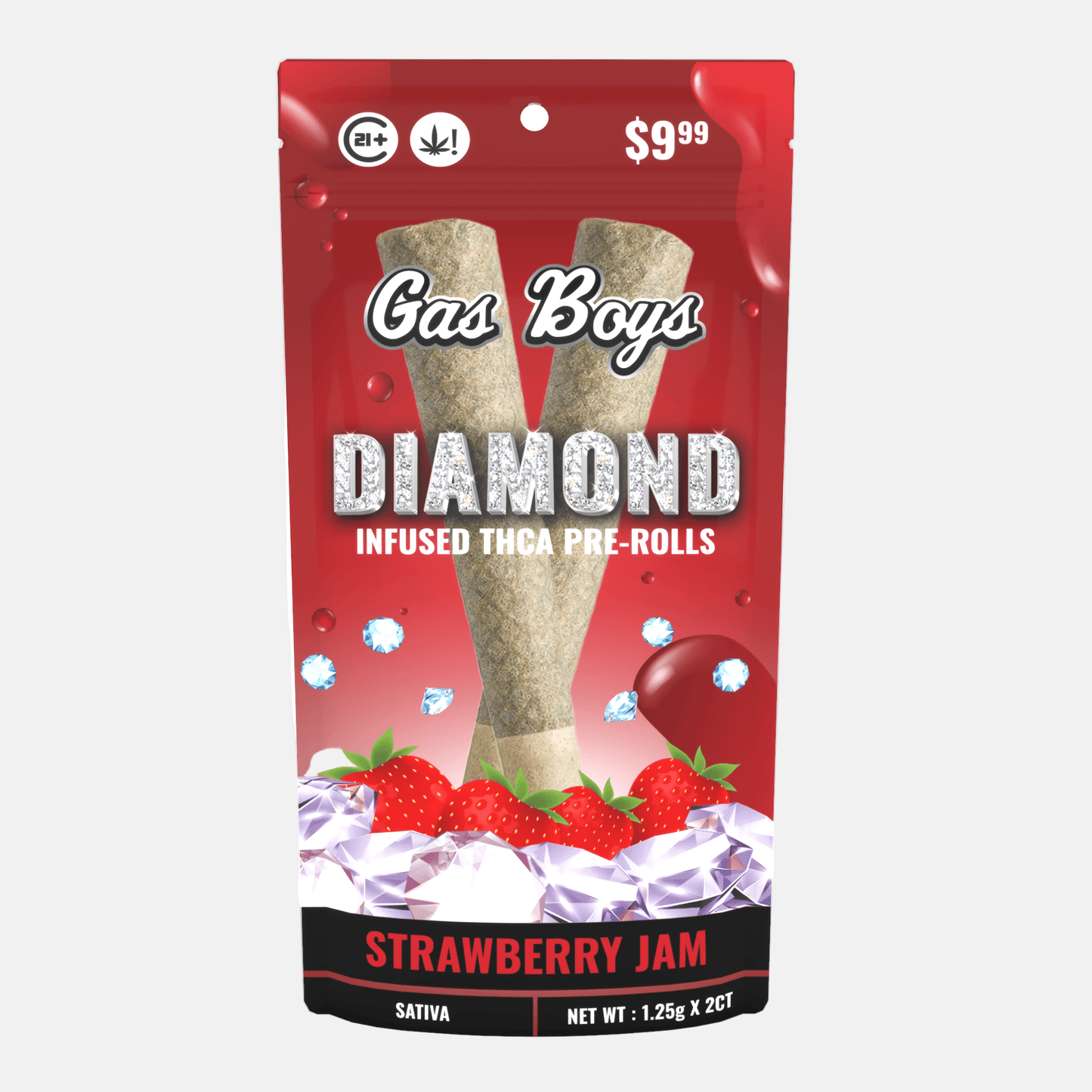 DIAMOND INFUSED THCA PRE - ROL STRAWBERRY JAM - Sativa (10ct Per Display) - Tree Spirit Wellness