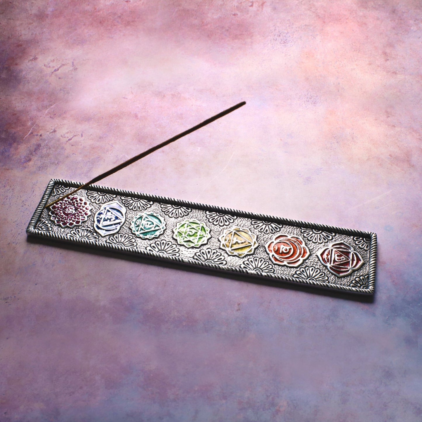 Incense Burner - Ornate Metal Seven Chakras - 10.75" - Tree Spirit Wellness