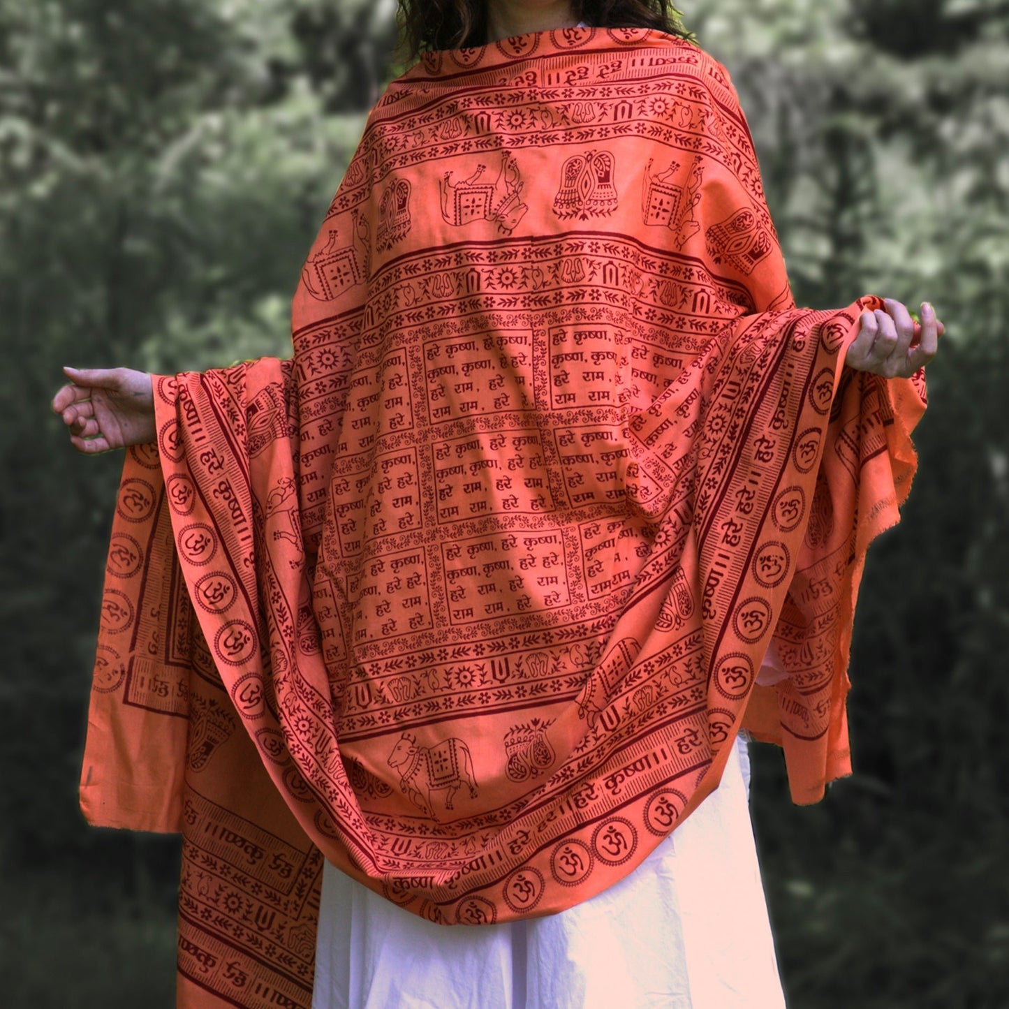 Meditation Yoga Prayer Shawl - Maha Mantra - Peach Orange Large - Tree Spirit Wellness