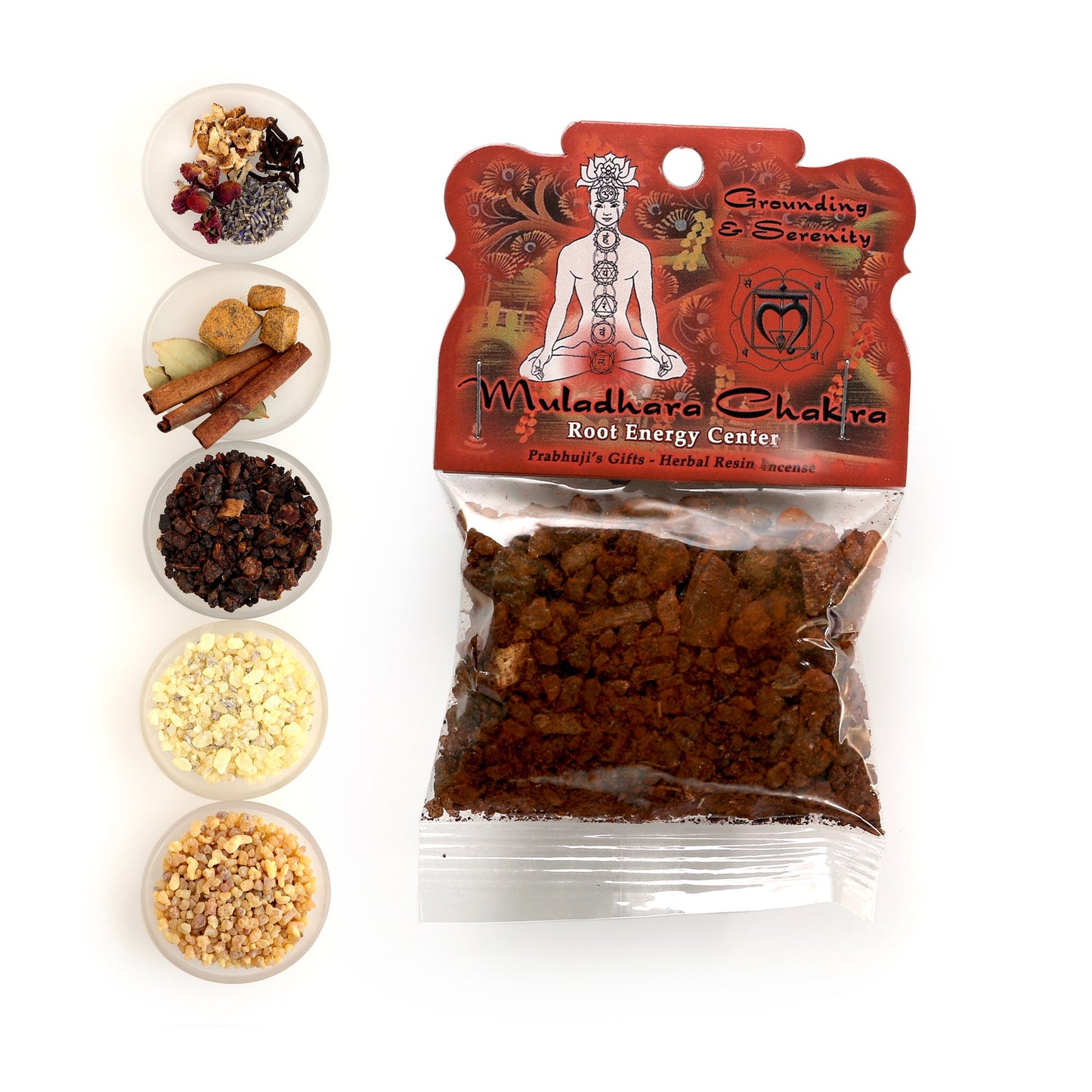 Prabhuji Resin Incense Root Chakra Muladhara - Grounding and Inner Peace - 1.2oz bag