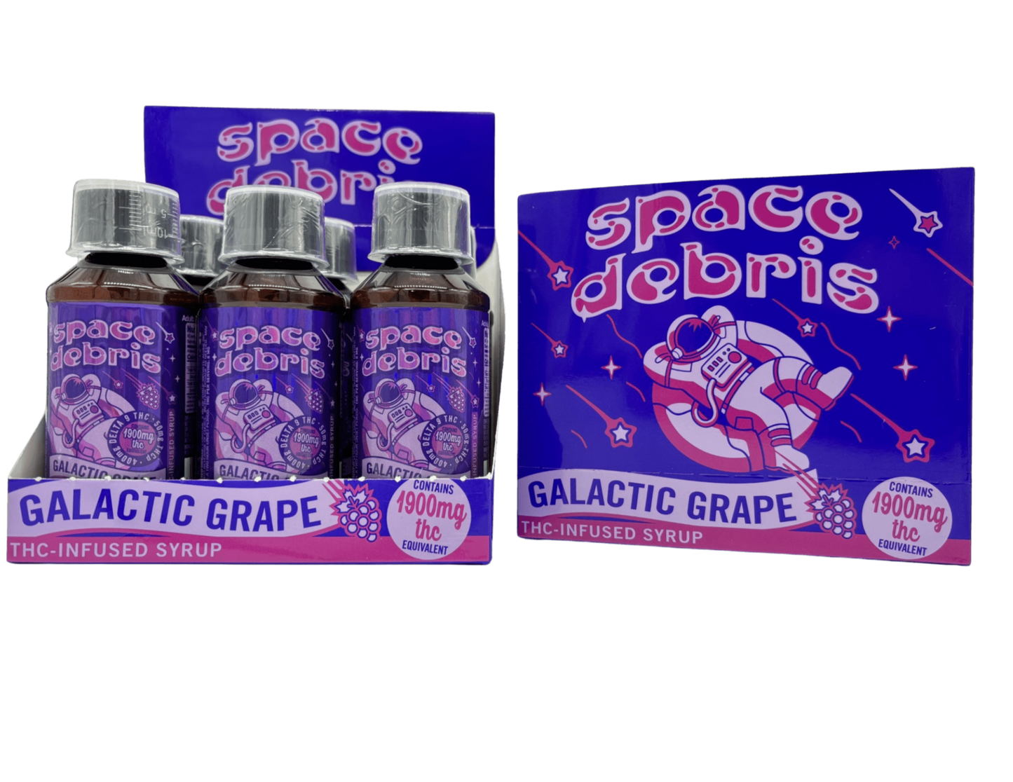 NEW! Space Debris Syrup Galactic Grape 4oz 450mg - 400mg Delta 9 + 50mg THCp Display 6 pack - Tree Spirit Wellness