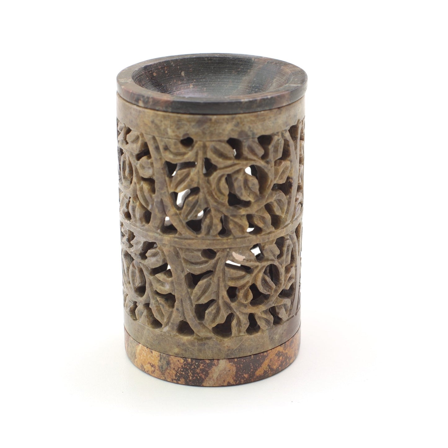 Oil Diffuser - Natural Soapstone Oil Burner Ornamental Leaves 4.75" - Tree Spirit Wellness