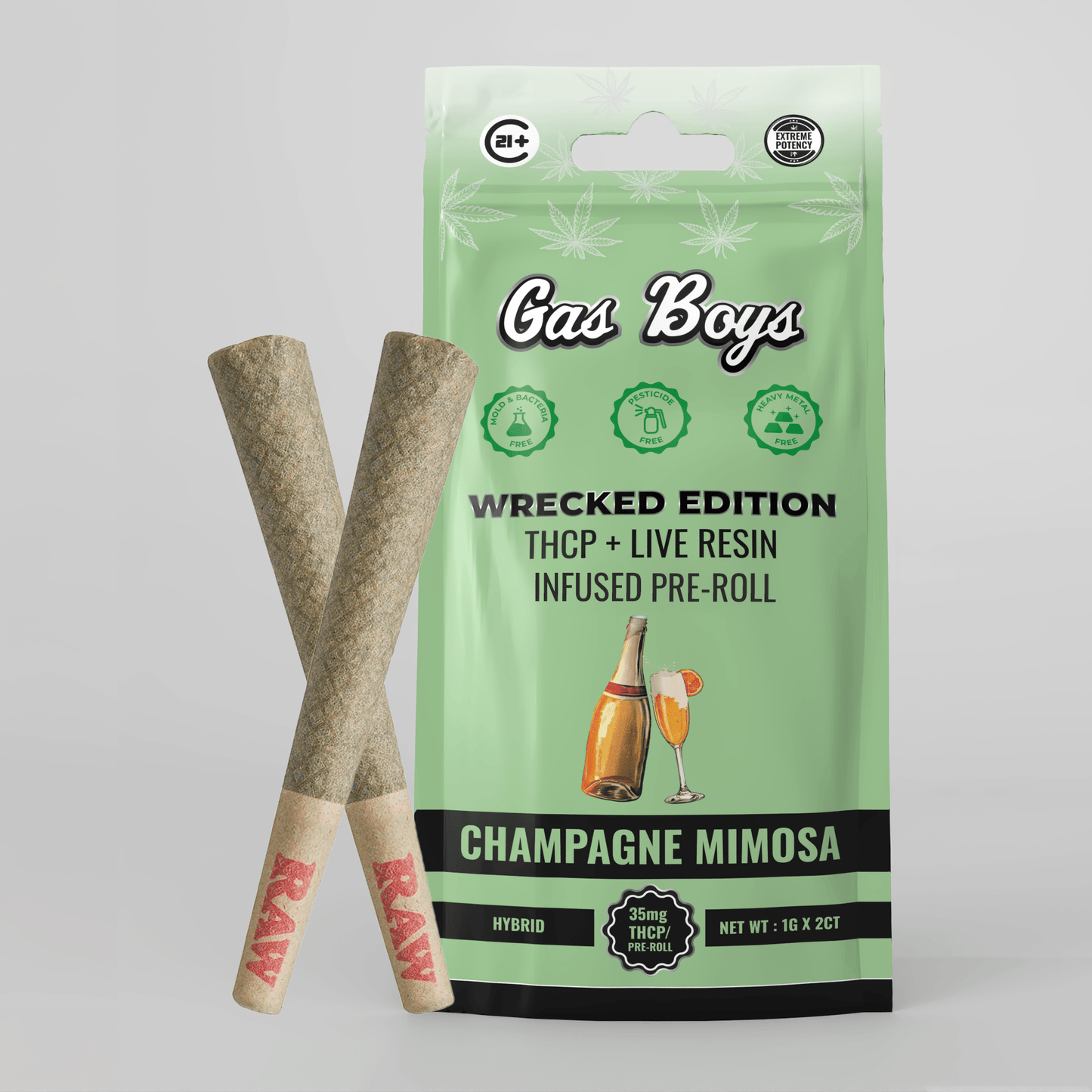 THCP LIVE RESIN INFUSED PRE - ROLL Champagne Mimosa Display Box - Hybrid (10ct pouches) - Tree Spirit Wellness